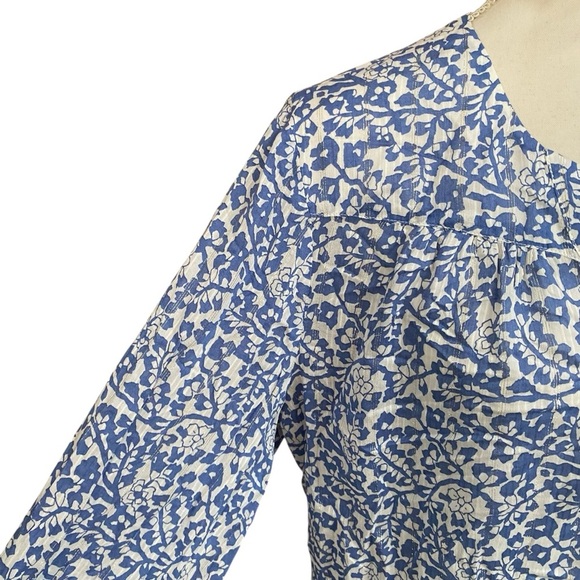Maison 123 Paris Loana Blue White Floral Metallic Blouse Top Size XL - Picture 7 of 16